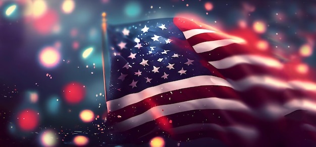 Bandeira americana dos EUA da celebração e fogos de artifício no fundo Generative Ai
