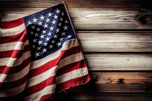 Bandeira americana dos EUA em fundo de madeira branco gasto Para o dia Memorial dos EUA Veteran39s day Generative Ai