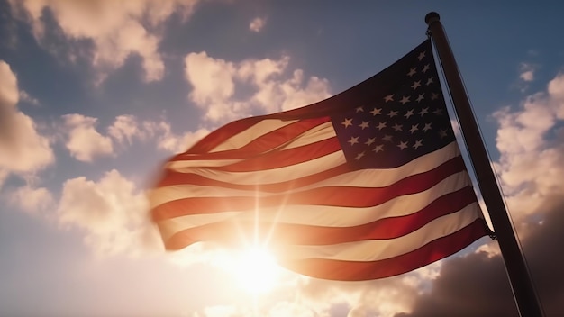 Bandeira americana dos EUA voando no céu Generative AI