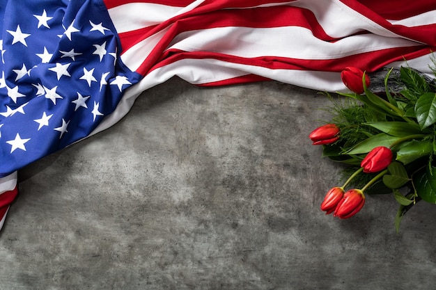 Foto bandeira americana em fundo cinza para o dia do memorial