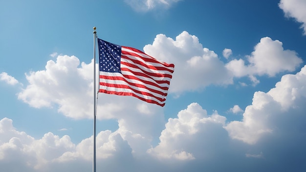 Bandeira americana em fundo com céu Dia Memorial 4 de julho