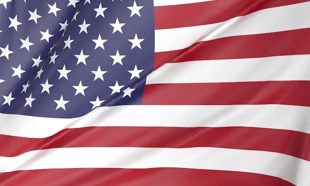 Foto bandeira americana impressa em tecido texturizado com vincos de tecido em destaque. ilustração 3d renderizada