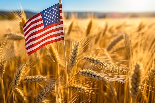 Bandeira americana no trigo representando forte IA gerada