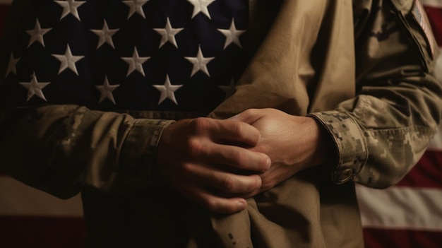 Foto bandeira americana segurada por um soldado