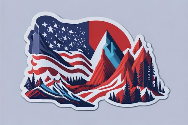 Bandeira americana sobre a montanha isolada em branco