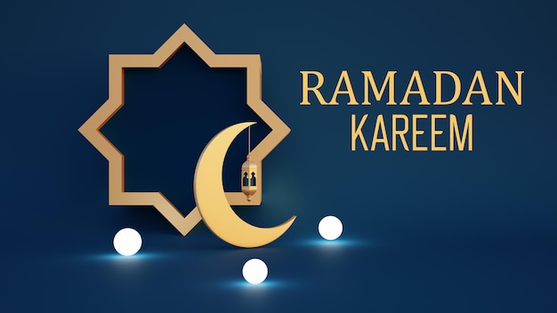 Foto bandeira azul com lua e lanterna para feriados muçulmanos e ramadan d renderização