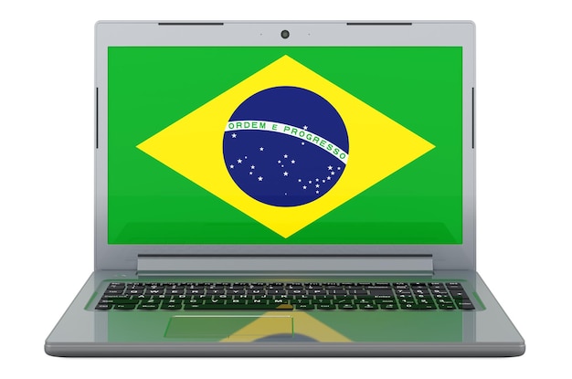 Bandeira brasileira em tela de laptop ilustração 3D isolada em fundo branco