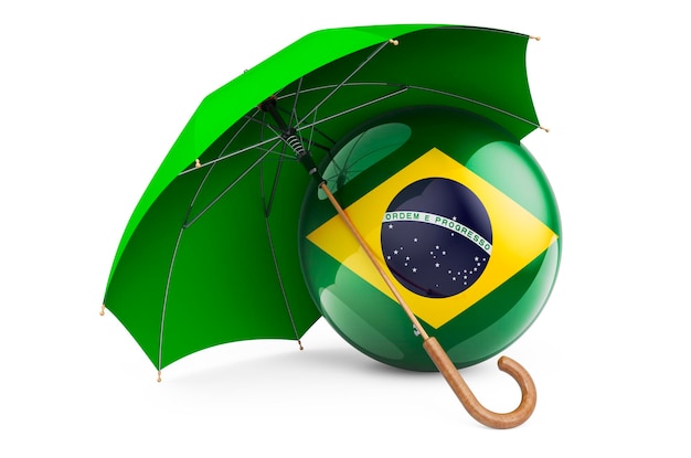 Bandeira brasileira sob o guarda-chuva Proteção e segurança da renderização 3D do conceito Brasil