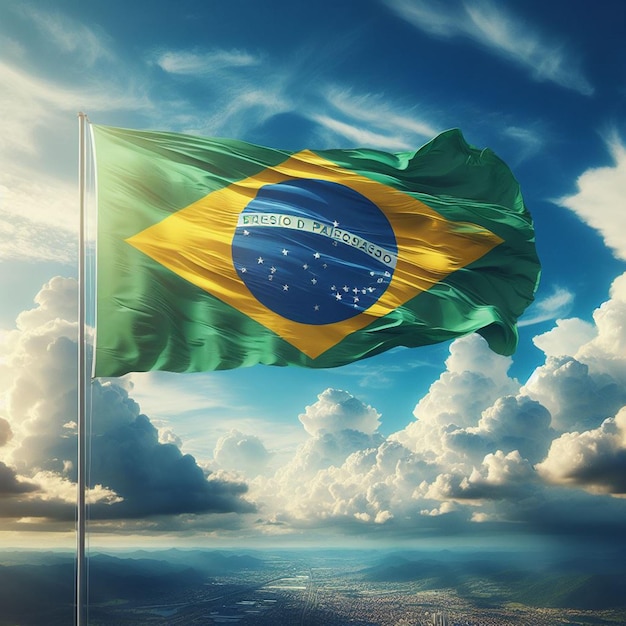 Bandeira brasileira voando em um mastro