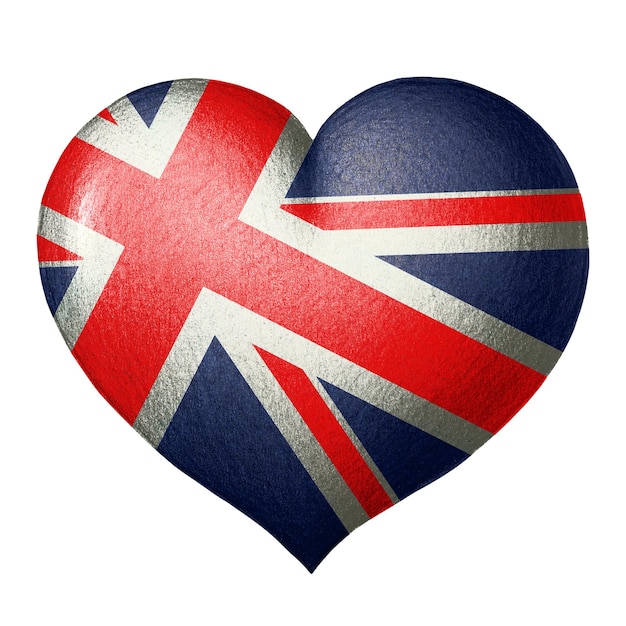 Bandeira britânica em forma de coração isolada no fundo branco