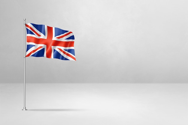 Bandeira britânica isolada no fundo branco da parede de concreto