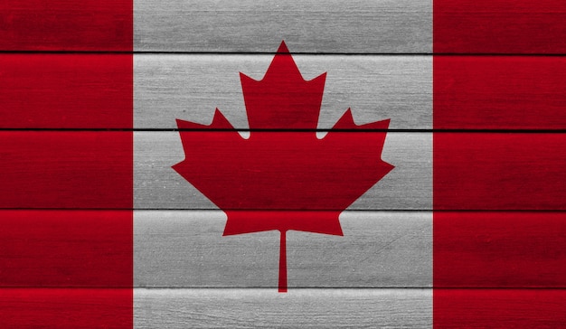Foto bandeira canadense com textura de madeira