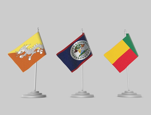 Bandeira coleção - Butão, Belize, Benin