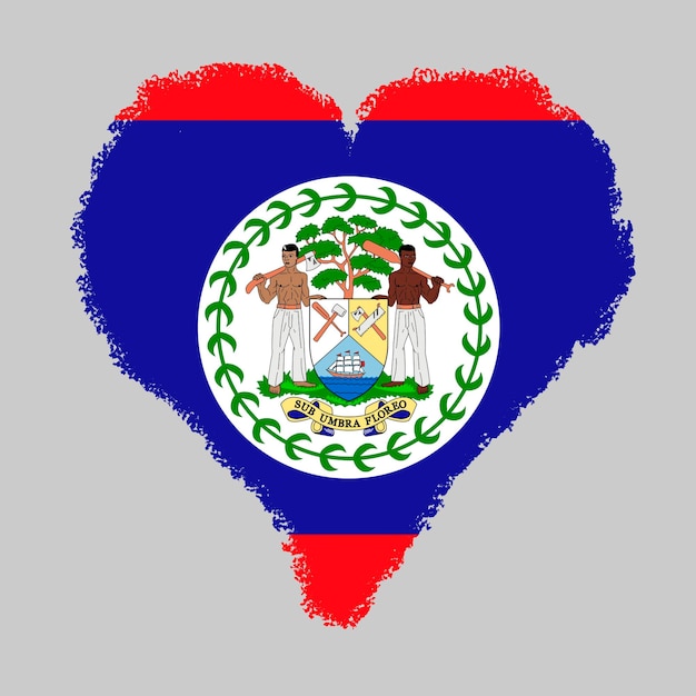 Bandeira colorida de Belize em forma de coração com estilo de traçado de pincel isolado em fundo cinza