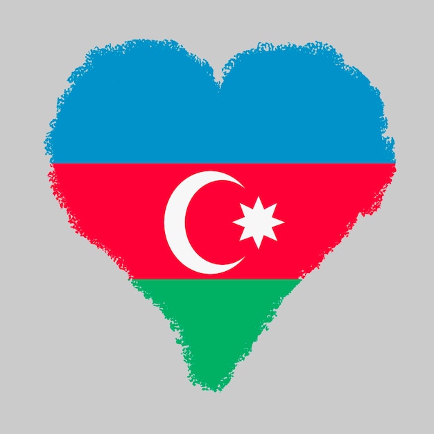 Bandeira colorida do Azerbaijão em forma de coração com estilo de traçado de pincel isolado em fundo cinza