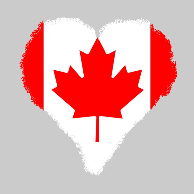 Bandeira colorida do Canadá em forma de coração com estilo de traçado de pincel isolado em fundo cinza