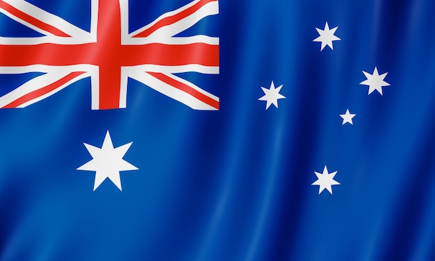 Bandeira da Austrália. Ilustração 3D da ondulação da bandeira australiana.