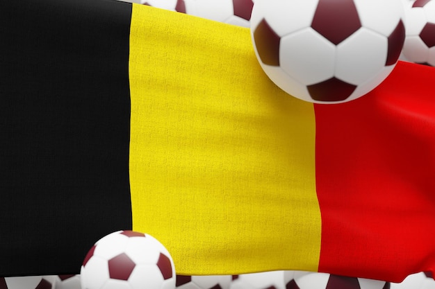 Bandeira da bélgica com ilustração de renderização 3d mínima de futebol mundial de bola 2022