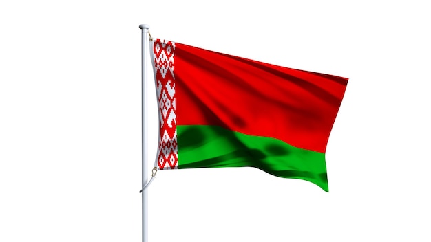Bandeira da Bielorrússia flutuando no vento em fundo branco Bandeira realista ondulada da Bielorússia