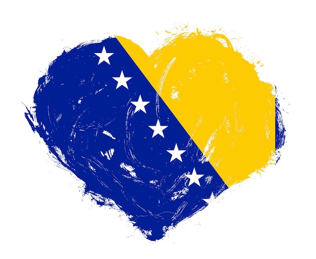 Bandeira da Bósnia e Herzegovina em forma de coração de pincel de traçado em fundo branco