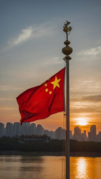 Bandeira da China ao amanhecer