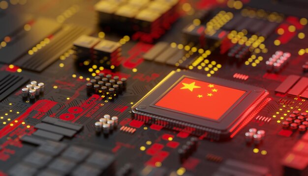 Bandeira da china em chipset para indústria de semicondutores renderização 3d