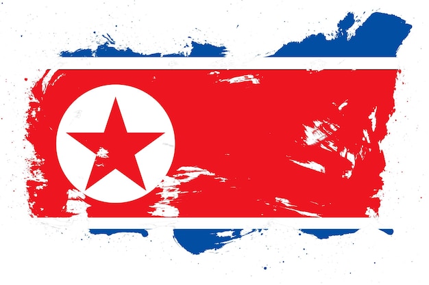 Bandeira da coreia do norte com efeito de pincelada grunge pintada em fundo branco