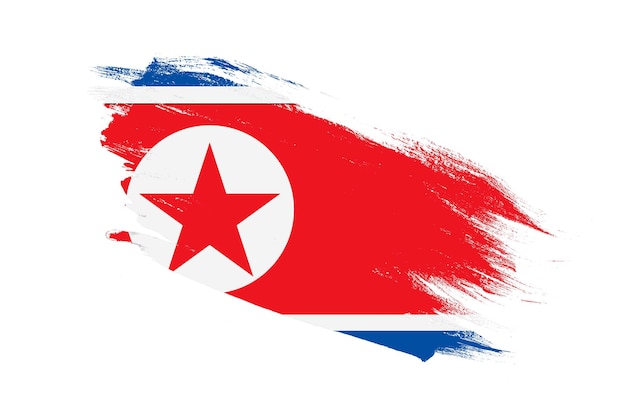 Bandeira da coreia do norte com pincel de pincelada efeitos pintados no fundo branco isolado