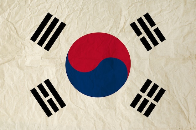 Bandeira da coreia do sul com papel antigo vintage