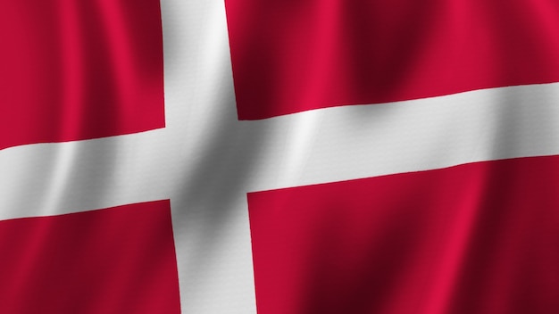 Bandeira da Dinamarca acenando em close-up renderização em 3D com imagem de alta qualidade com textura de tecido