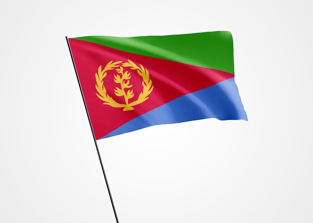 Bandeira da Eritreia voando alto no fundo branco isolado 24 de maio dia da independência da Eritreia