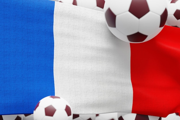 Bandeira da frança com ilustração de renderização 3d mínima de futebol mundial de bola 2022