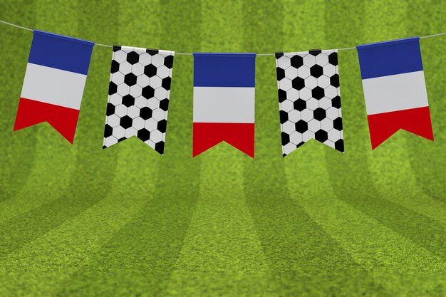 Foto bandeira da frança e textura de bola de futebol bandeira de futebol estamenha renderização em 3d