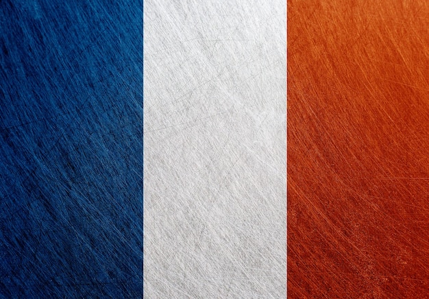 Bandeira da França vintage retrô riscado fundo de aço