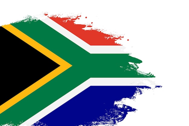 Bandeira da África do Sul em um pincel manchado pintado fundo branco isolado com espaço de cópia