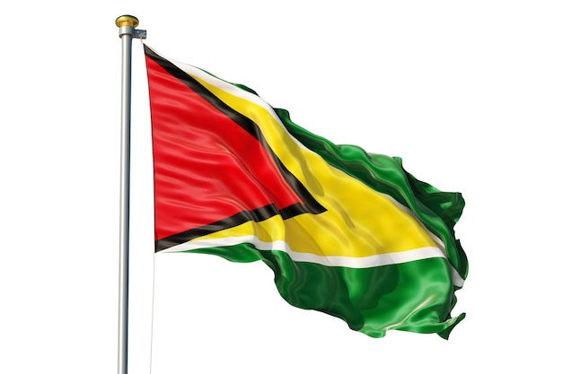Bandeira da Guiana a agitar-se em fundo isolado Bandeira de Guiana agitando de perto