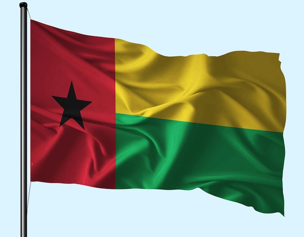 Bandeira da Guiné-Bissau agitada pelo vento com o poste