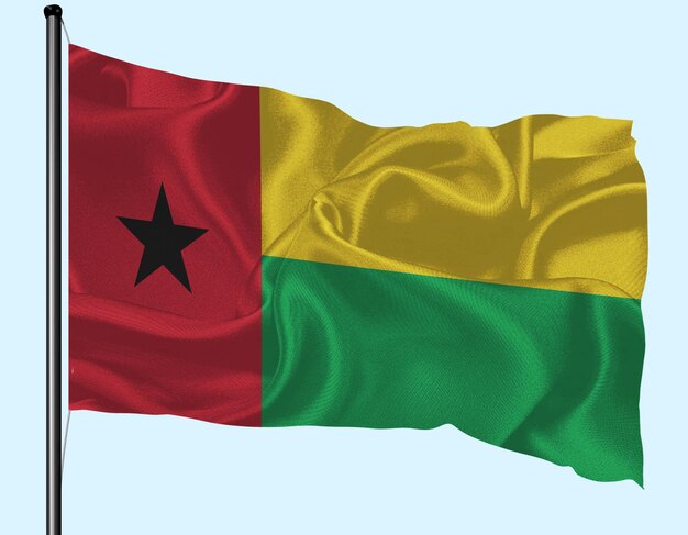 Bandeira da Guiné-Bissau agitada pelo vento com o poste