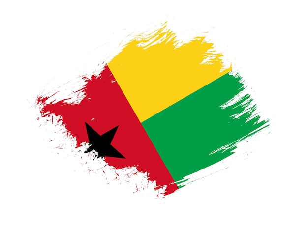 Bandeira da Guiné-Bissau com efeito de textura de pincel abstrato sobre fundo branco