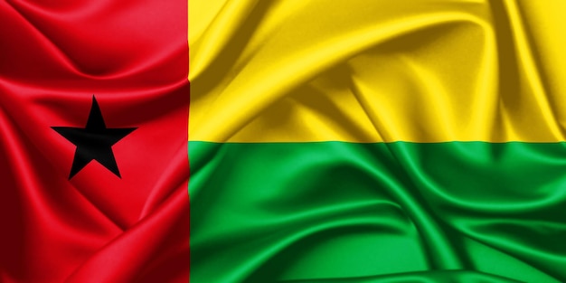 Bandeira da Guiné-Bissau em 3D acenando de perto textura de cetim imagem ilustração de fundo
