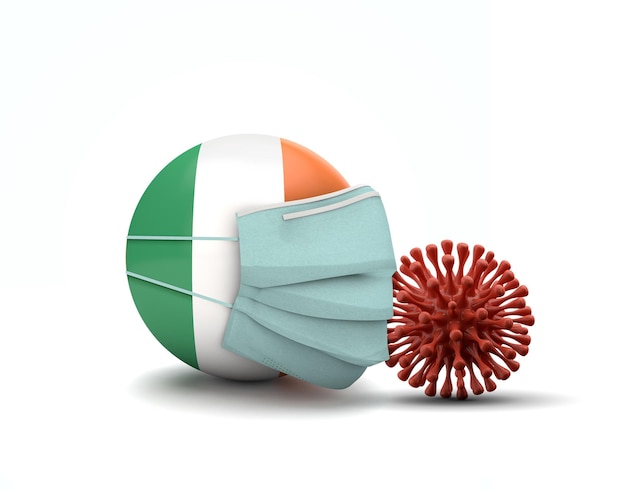 Bandeira da Irlanda com máscara facial protetora novo conceito de coronavírus d render