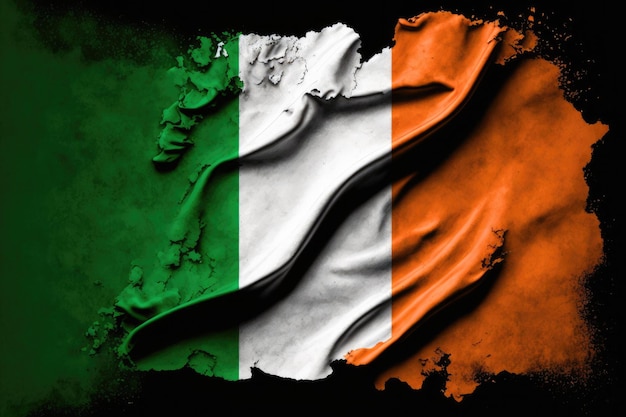 Bandeira da irlanda no fundo preto com o relevo geográfico da irlanda símbolo irlandês generative ai