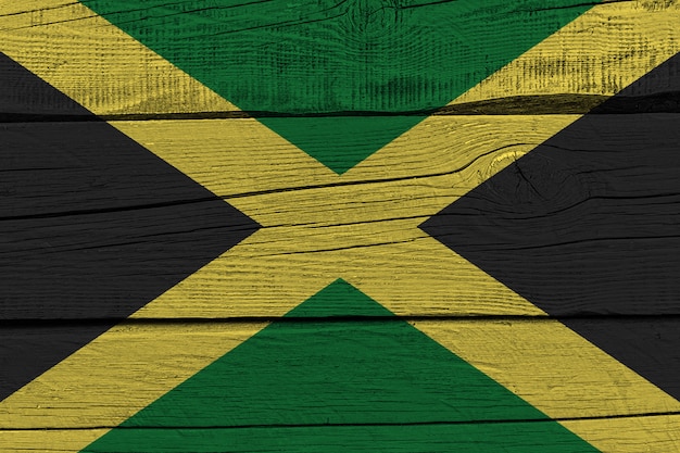 Bandeira da Jamaica pintada na prancha de madeira velha