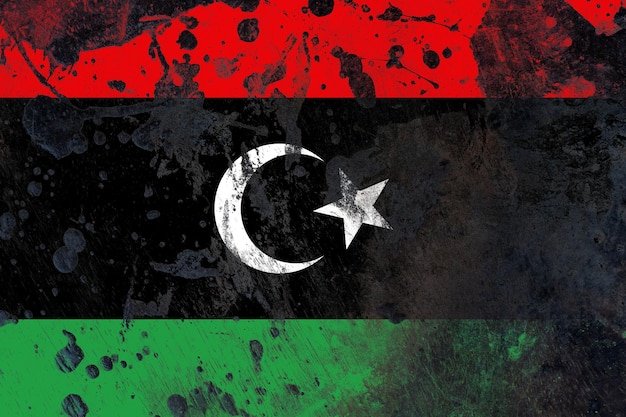 Bandeira da Líbia em fundo de textura grunge velho riscado