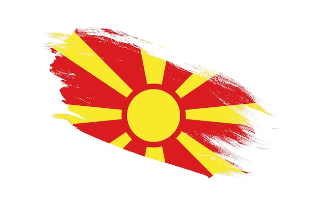 Bandeira da Macedônia do Norte com efeitos de pincel de traçado pintados no fundo branco isolado