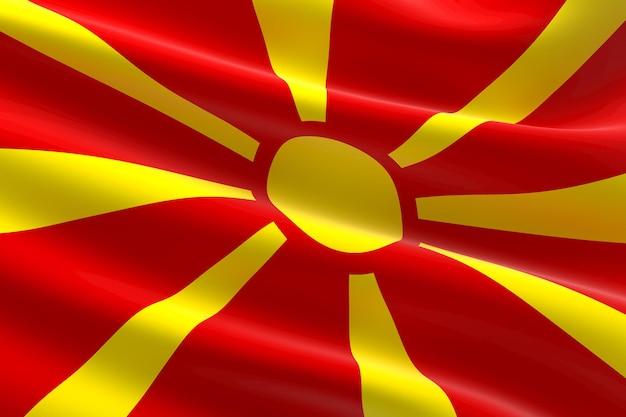 Bandeira da Macedônia do Norte. Ilustração 3D da bandeira macedônia acenando.