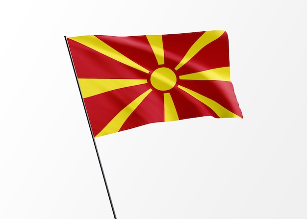 Bandeira da Macedônia voando alto no fundo isolado. Dia da independência da Macedônia