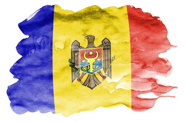 Foto bandeira da moldávia é retratada em estilo aquarela líquido isolado no branco