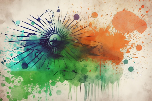 Bandeira da Índia Fundo de arte Splash Ink com símbolo de vitória Generative AI
