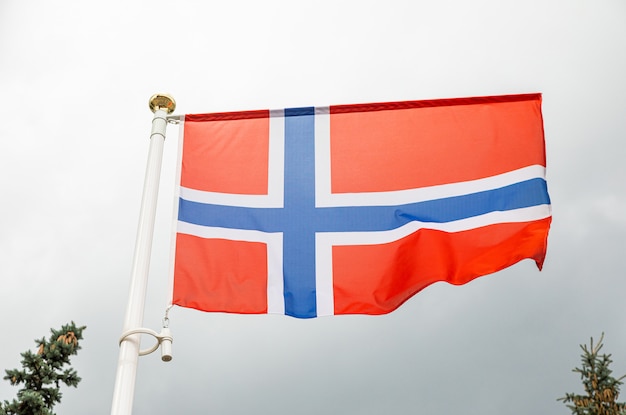 Bandeira da noruega em um flagstuff na frente do céu